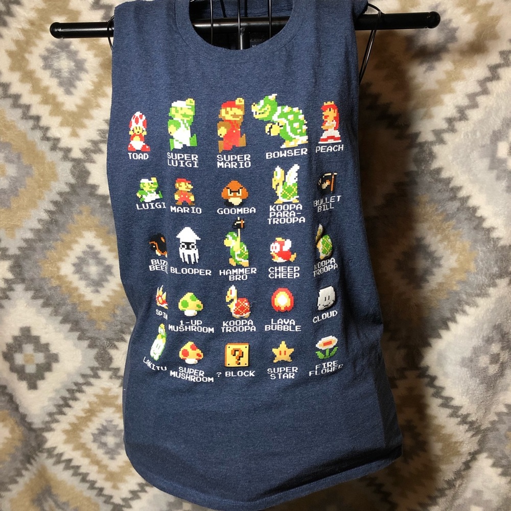 Navy Super Mario Bros Cut Off Sleeves T-shirt - Picture 3 of 6